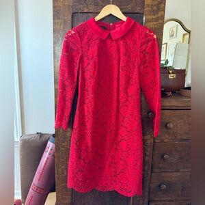 Ted Baker - Red Lace Long-Sleeve Peter Pan Collar Dress